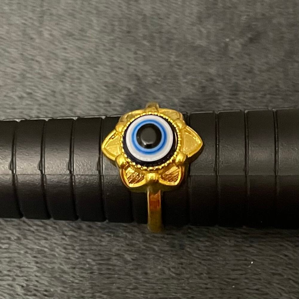 Women's Vintage Evil Eye Ring Mystical Trinket Blue and Gold Size 8.5